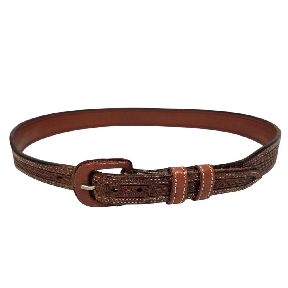 Vogt Leather Belt 38 Mens Russet Brown Basketweave Tapered Ranger 041-049 Mexico